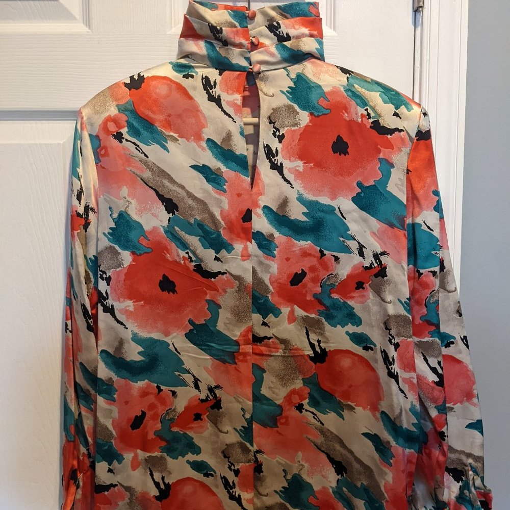 100% Silk Vintage Don Caster Floral High Neck Blouse